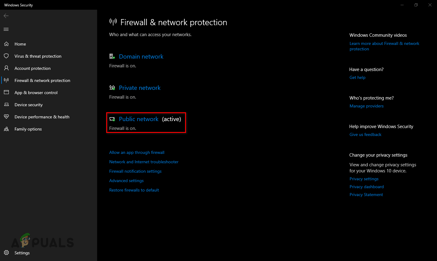 Opening Firewall Settings