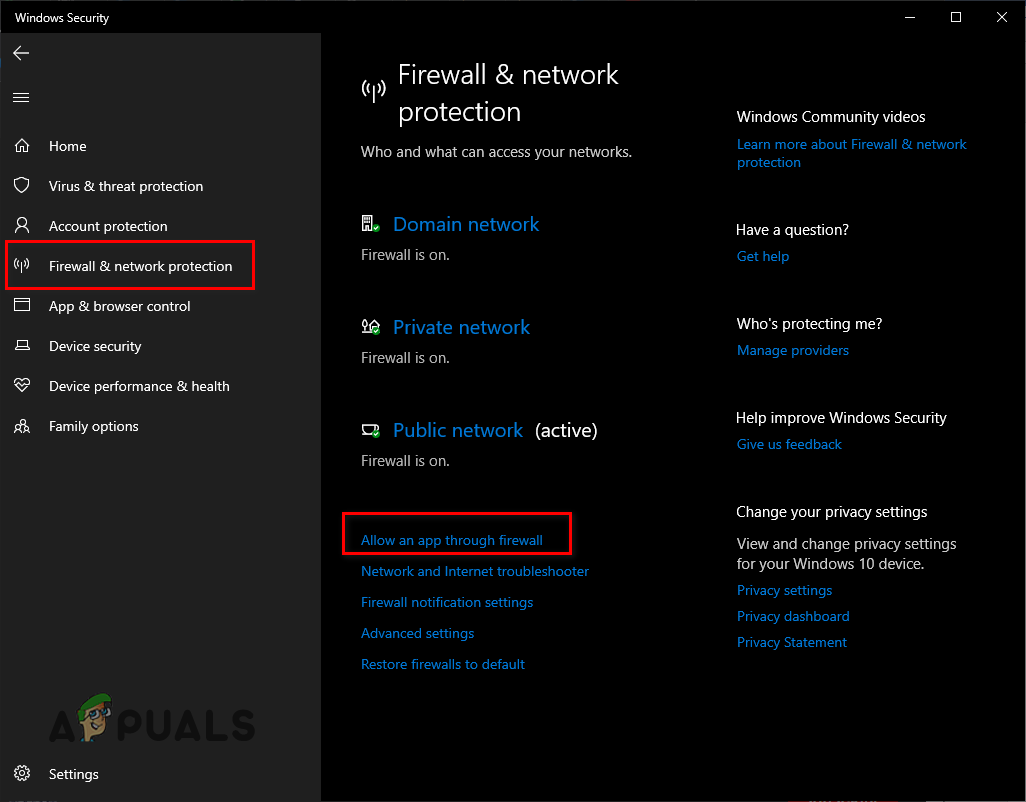 Opening Firewall Settings