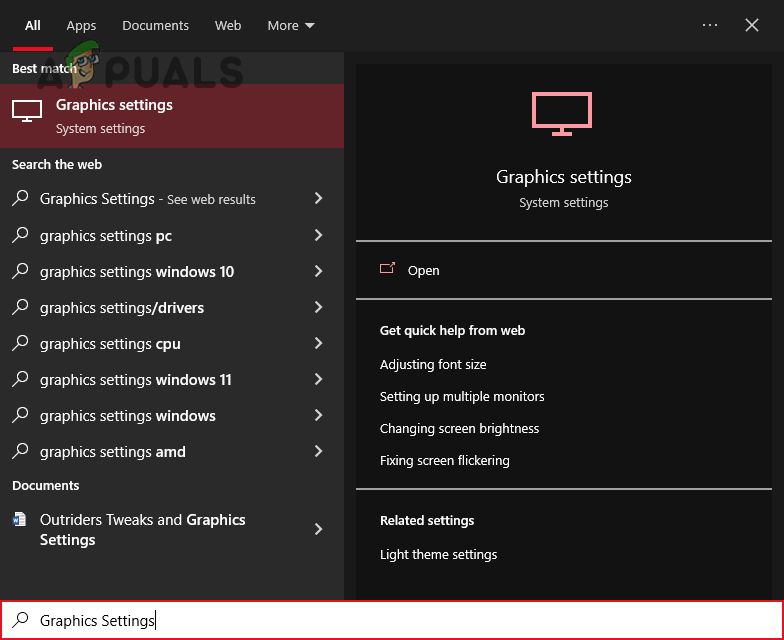 Opening Graphics Settings