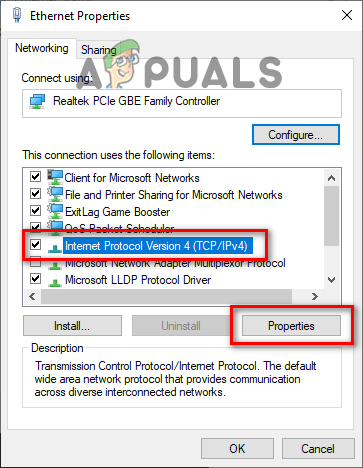 Opening Internet Protocol Version 4 properties