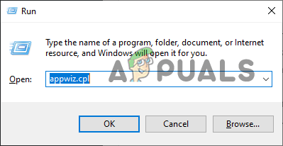 Opening Programs and Features menu through the Run dialog box
