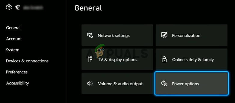 Opening Xbox Power Options Menu