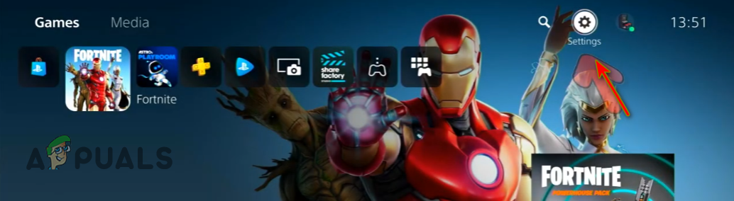 Opening the Settings menu of your PlayStation 5