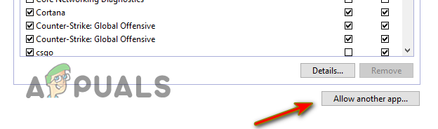 Pressing the Allow another app button