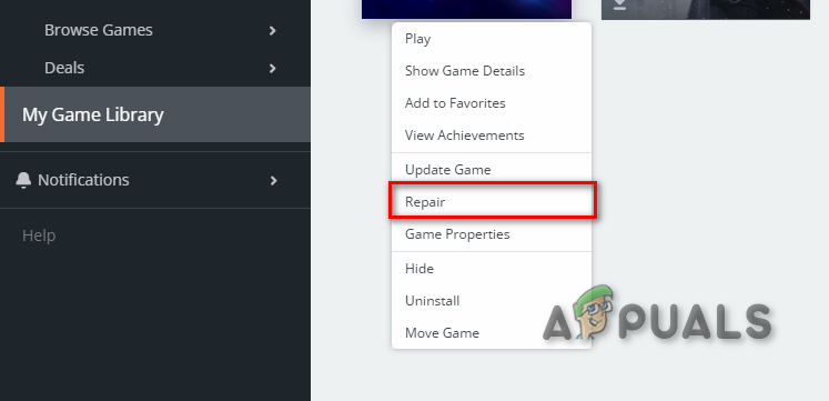 Repairing game files through the Origin Launcher