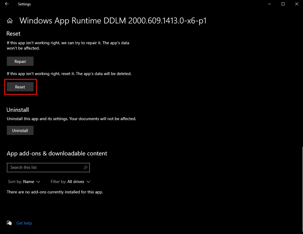 Reset windows runtime ddlm x6