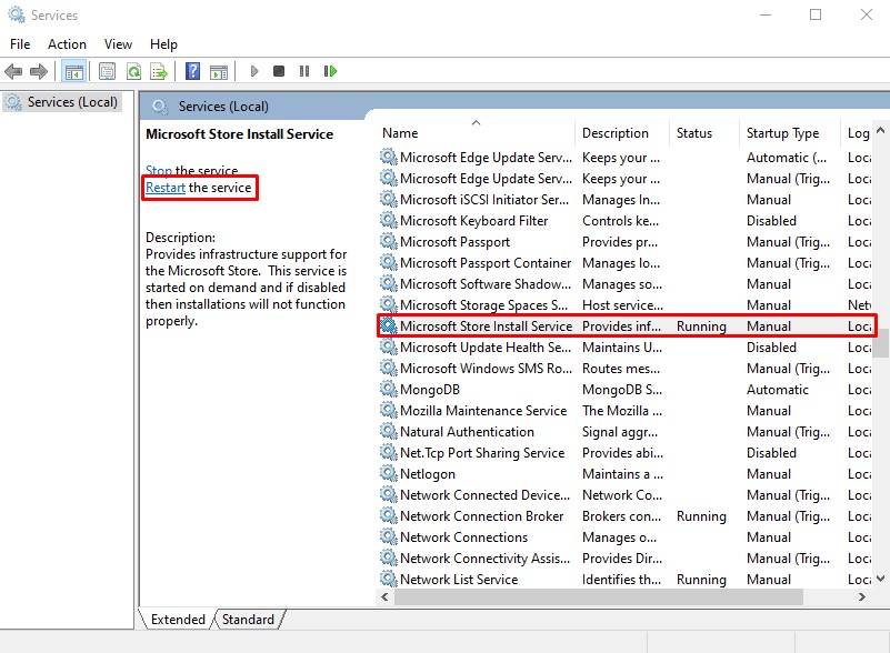 Restart Microsoft Store Install Service