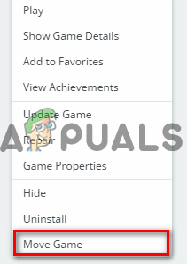 Selecting the Move Game option