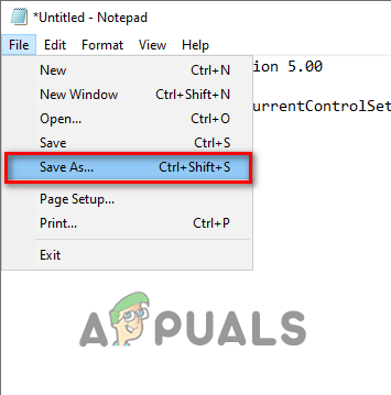 Selecting the Save As option