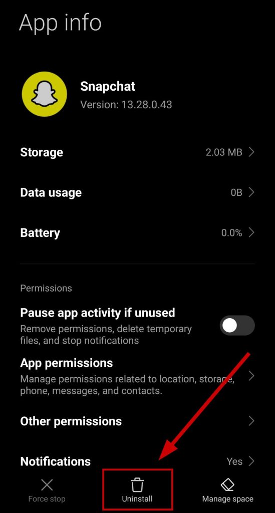 Uninstalling Snapchat