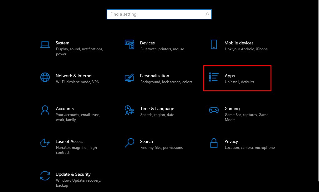 Windows apps settings