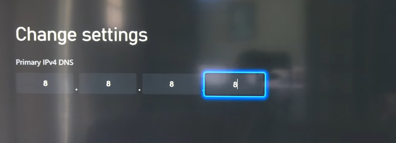 Xbox manual DNS entry screen