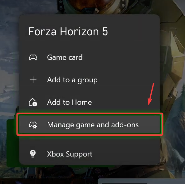 Xbox game management menu