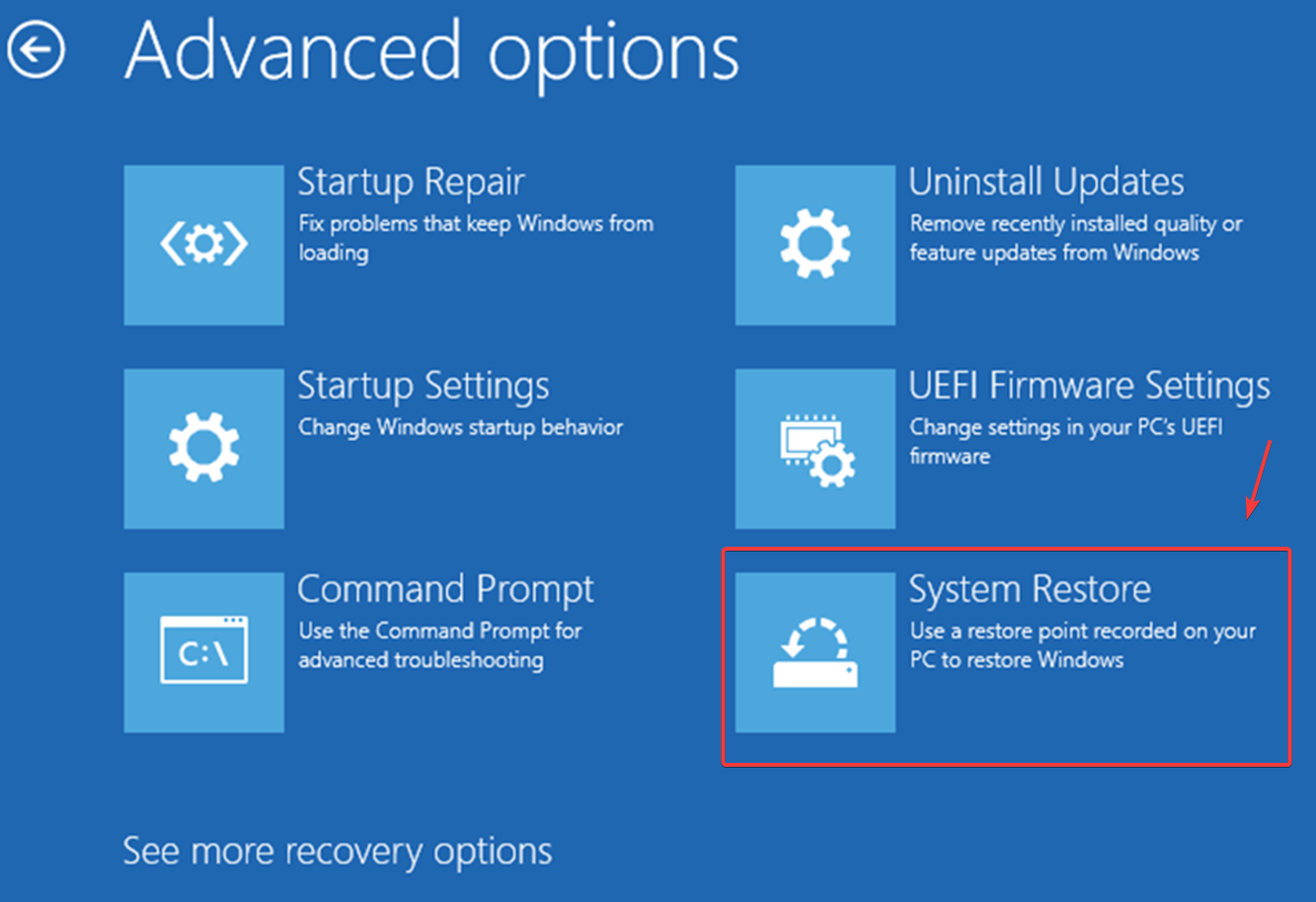 Windows Recovery Environment navigation path