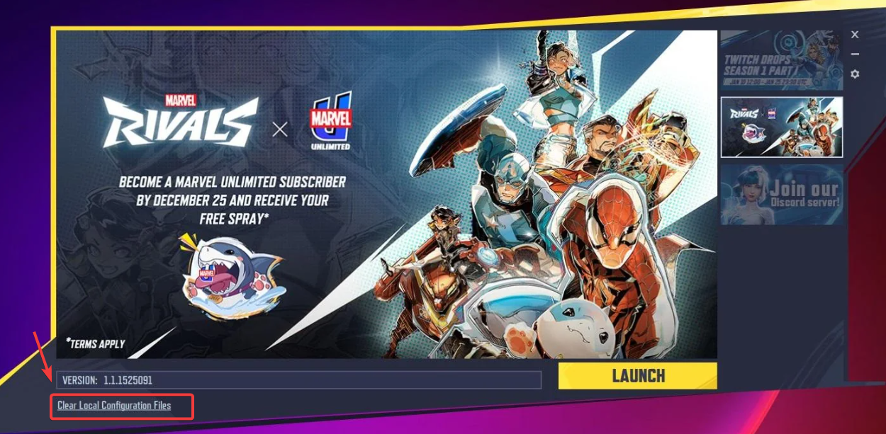 Marvel Rivals Launcher Clear Config button