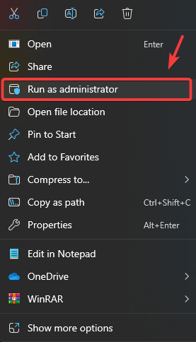 Run as administrator option