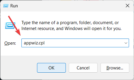 Run command for Programs and Features