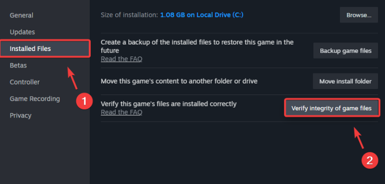 Steam verify game files option