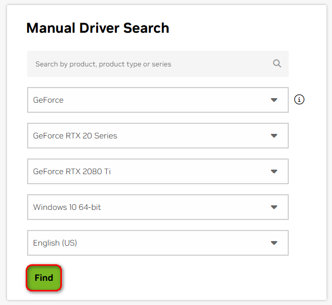 NVIDIA driver search page