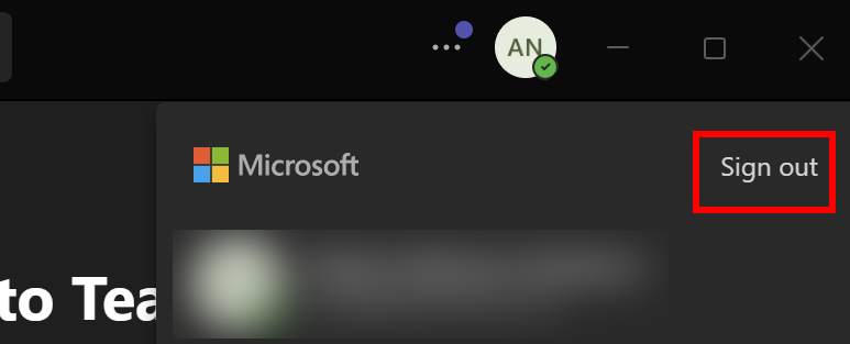 Microsoft Teams sign out option