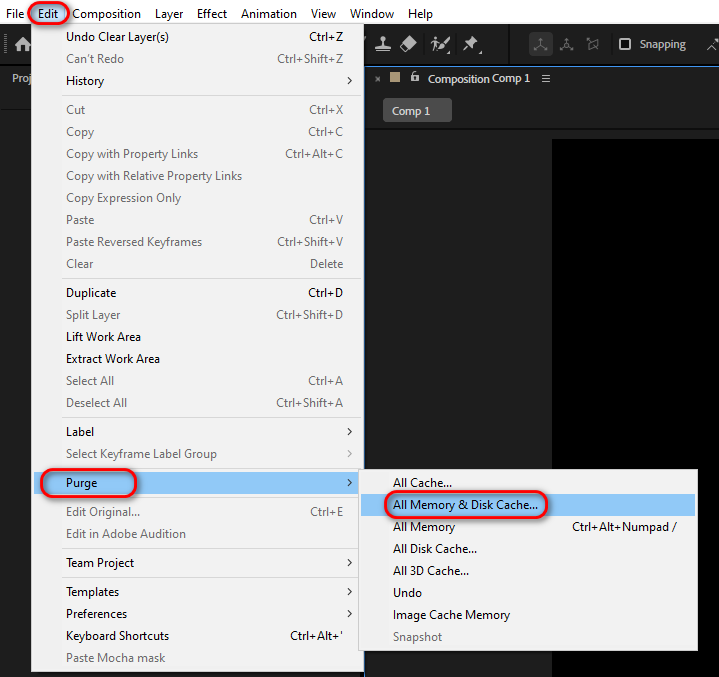 After Effects Purge Menu