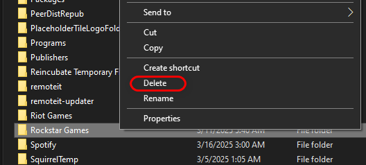 Deleting Rockstar Games folder