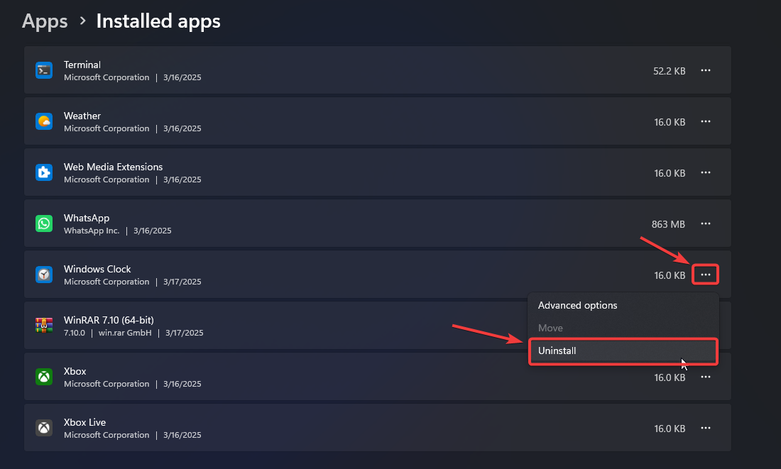 Application uninstall option