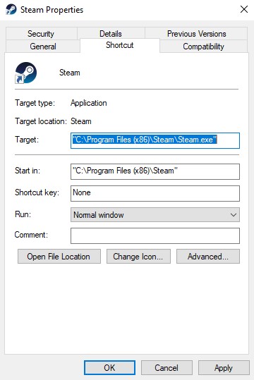 Copying Steam Target address