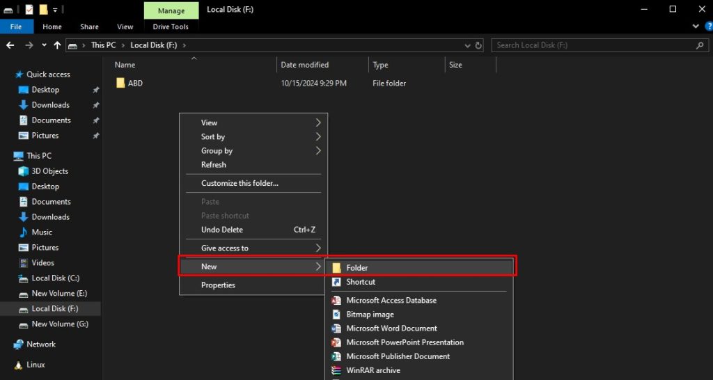 Creating a new folder