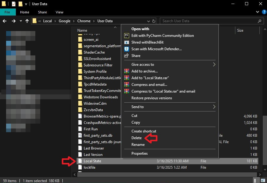 Deleting Chrome Local State file