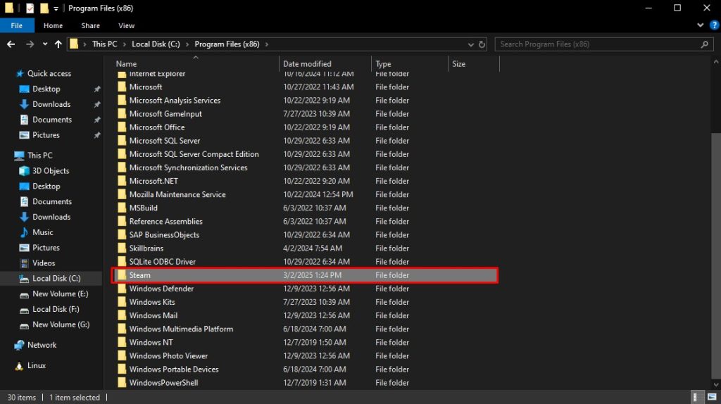 Deleting the Steam folder