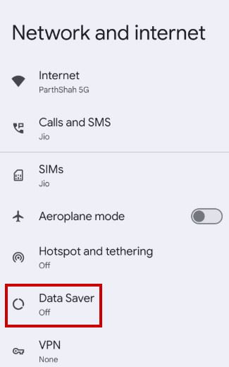 Mobile Data Saver settings