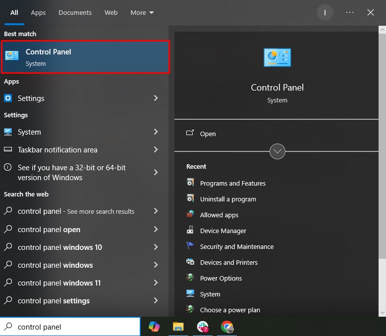 Opening Control Panel