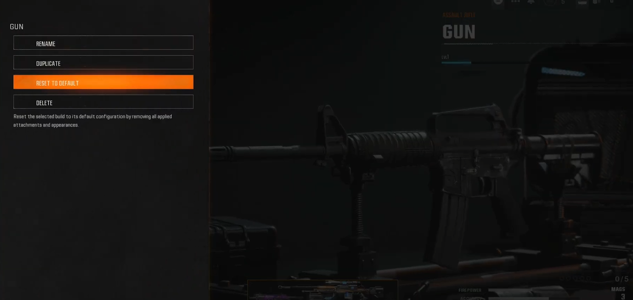 Reset to Default Option in Weapon Customization