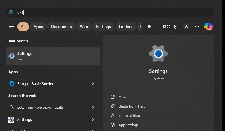 Opening Windows Settings