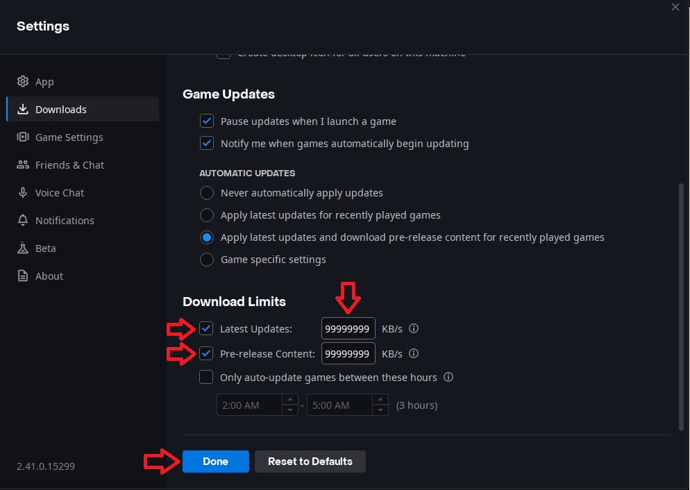 Setting Download Limits