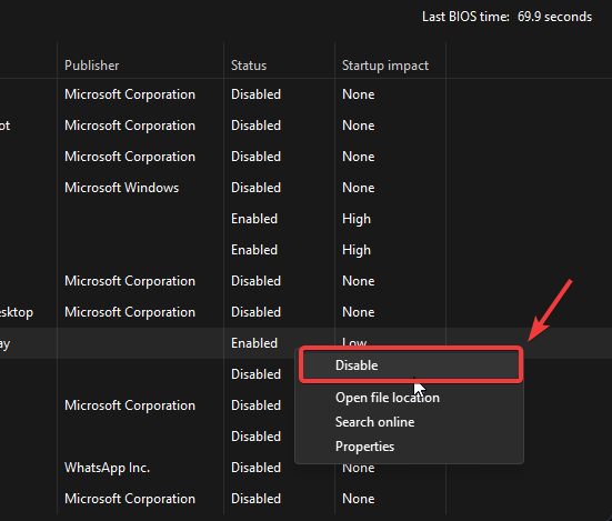 Disabling startup programs