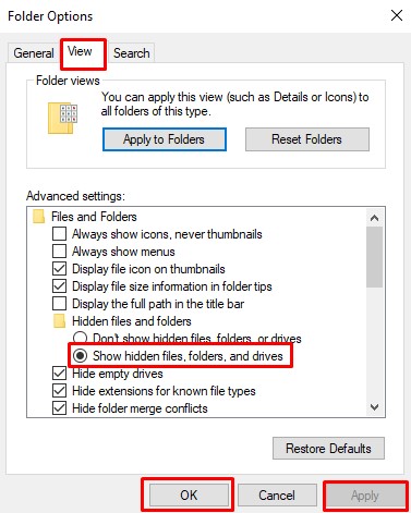 Turning on Show hidden files option