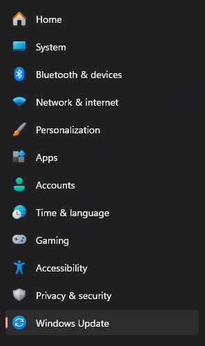 Windows Update section in Settings
