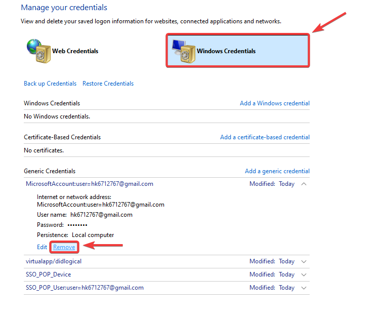Removing credentials in Credential Manager