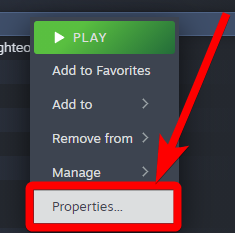 Game Properties option in Steam