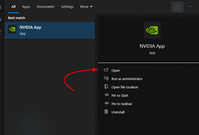 Searching for NVIDIA App in Windows