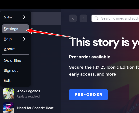EA Play settings option