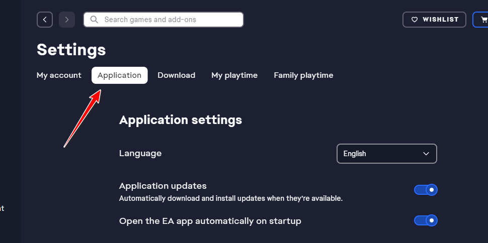 EA Play application settings