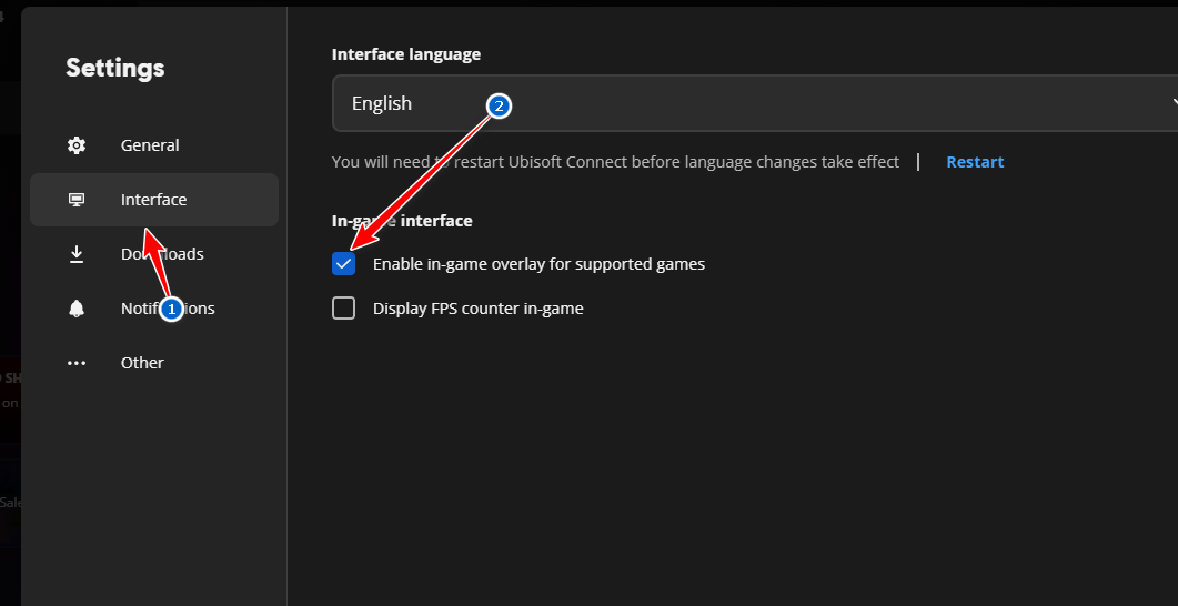 Disabling Ubisoft in-game overlay setting