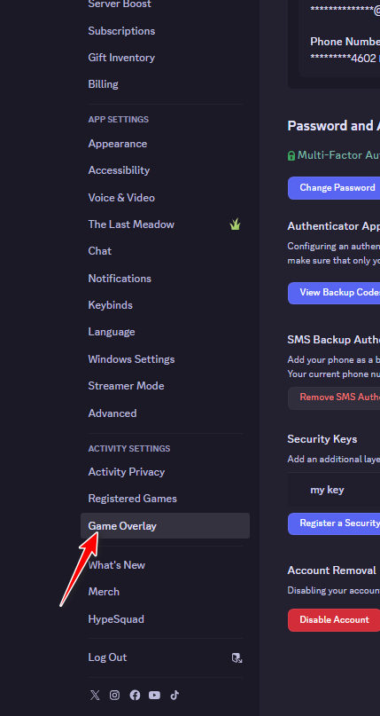 Discord Game Overlay settings
