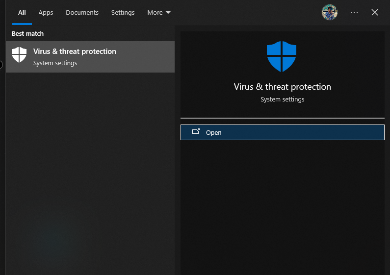Windows Security Virus & threat protection screen