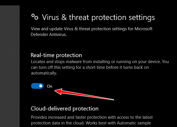 Turning off real-time protection
