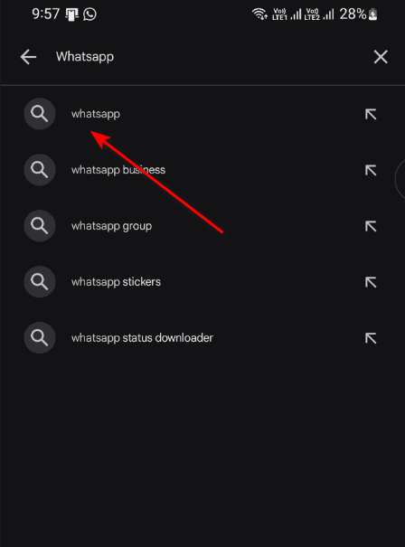 WhatsApp search results in Play Store