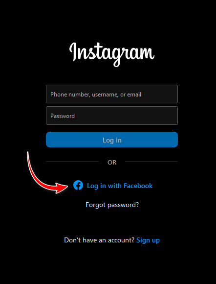 Instagram login with Facebook option